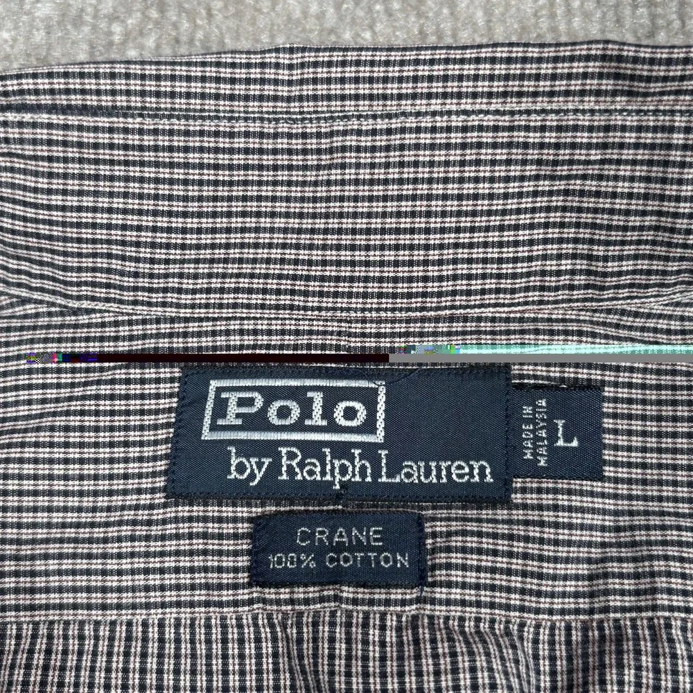 Vintage Polo Ralph Lauren Crane Shirt Mens Size L Blue‎ Plaid Long Sleeve Pocket